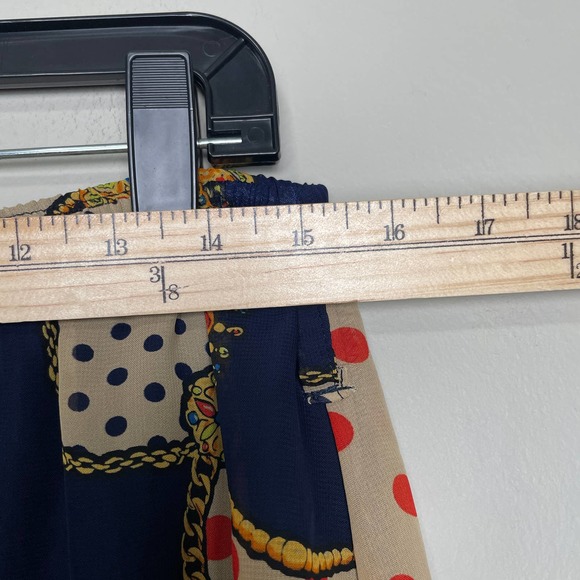 Retro Vibe Colorful Knee Length Patterned Slip Skirt Tan Navy Red 40 - Picture 6 of 9